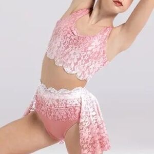 Weissman Ombre Lace Dance Costume Set + Added pink gems throughout lace